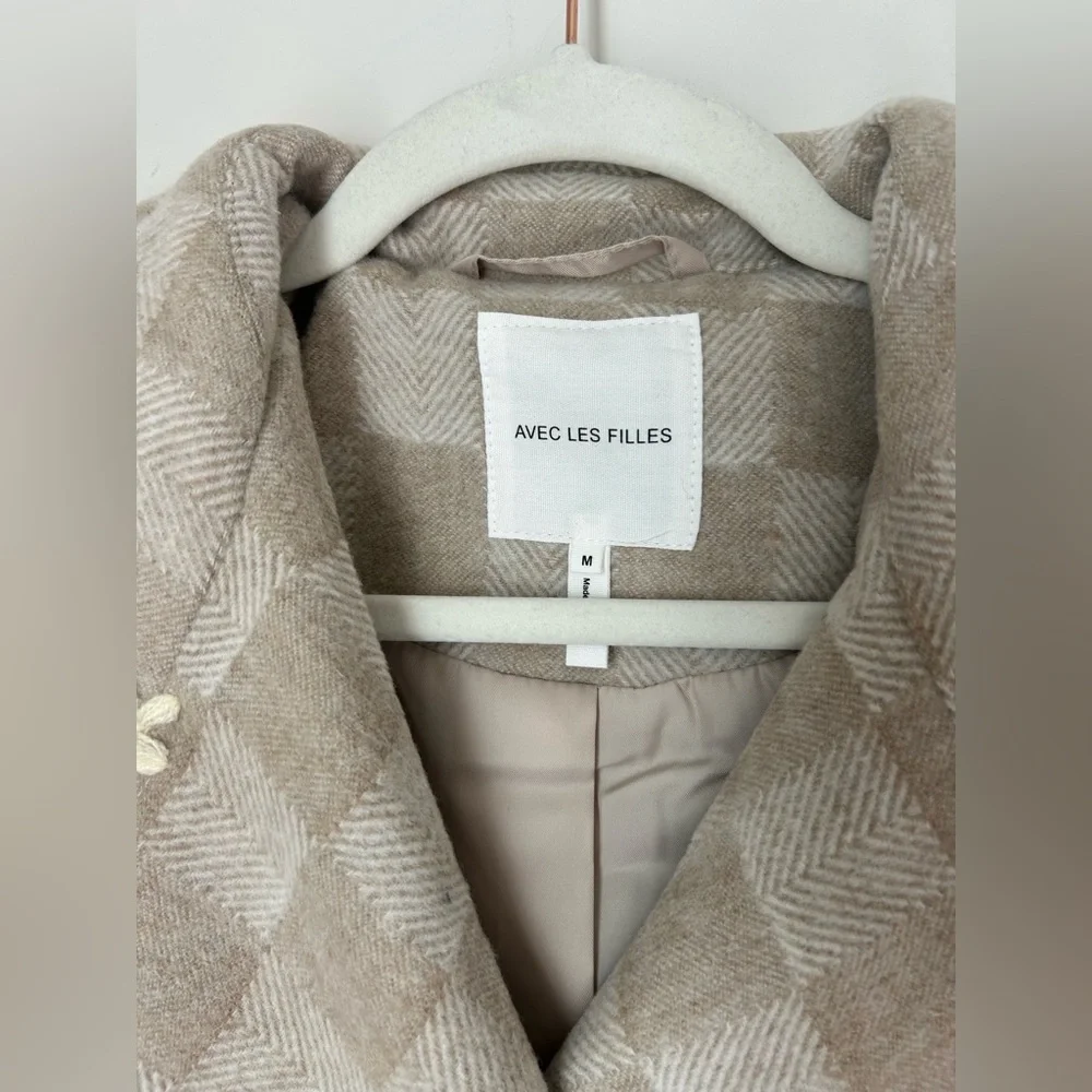 Avec les Filles Wool Blend Beige Checkered Coat - Picture 3 of 6